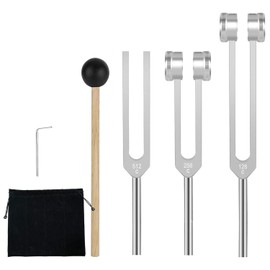 Tuning Forks for Healing Set (128Hz, 256Hz, 512Hz), 3-Piece Silver Tuning Fork Kit with Reflex Hammer, Sound Therapy, Chakra, Yoga & Meditation Tools, Gift for Women