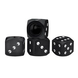 Dannisly Aluminum Valve Stem Caps, 4 Pack Dice Style Car Wheel Tire Valve Caps, Universal Fit Cars Suvs,Trucks, Motorcycles (Black)