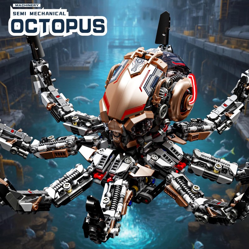 honchoes Mechanical Octopus Building Set, Sea Animal Collection with Light