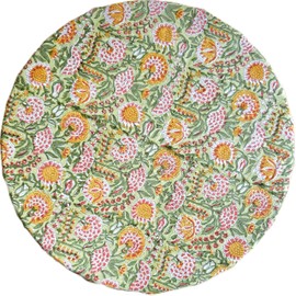 ATOSII Clover Green 100% Cotton Round Tablecloth, Hand Block Print Floral Table Cloth for Kitchen Dining Linen I Parties, Weddings, Outdoors, Holidays, Easter I Spring Summer 90" Inches Round