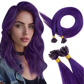 RUNATURE U Tip Hair Extensions Human Hair Purple Utips Human Hair Extensions Dark Purple Utip Hair Extensions Real Human Hair Purple U Tips Hair Extensions for Women Hot Fusion Hair 14 Inch 20g