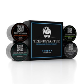 TRENDSTARTER - Men's Matte Premium Pomade Sample Pack - Cream, Wax, Forming Paste, Thickening Fiber (Four 0.25oz Samples in One Box)