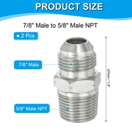 PATIKIL Hex Reducing Nipple Connectors Pipe Adapter 7/8" Male 37° Flare JIC x 5/8" Male NPT, 2 Pack Pipe Fitting Reducer Nipple Adapter Plated Steel Hydraulic Fitting