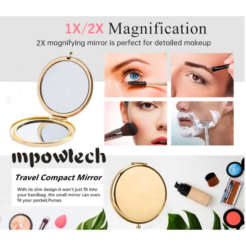 mpowtech Gold Magnifying Compact Mirror for Purse - 1x/2x Magnification