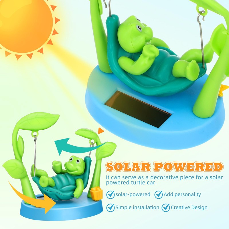 NUOBESTY Solar Powered Swinging Turtle, Plastic Dashboard Ornament Cute Cartoon