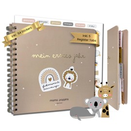 Baby Album My First Year, Memory Book to Fill in, Baby Diary with 5 Index Dividers and 54 Stickers