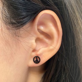 SBI Jewelry Black Peace Stud Earrings for Women Sign Love World Peaceful Symbol Heart Family Birthday Anniversary Stainless Steel