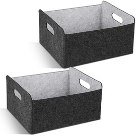 QGGTQG Felt Storage Basket, Foldable Basket Storage, Pack of 2 Felt Storage Boxes, Thick Felt Box Storage, Felt Basket, Felt Organiser for Shelves, Cupboards, Home, Office