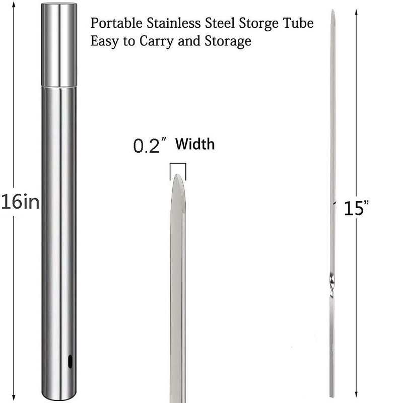 APPKOOK 20pack 15" Stainless Steel BBQ Skewers+ Storage Tube Flat