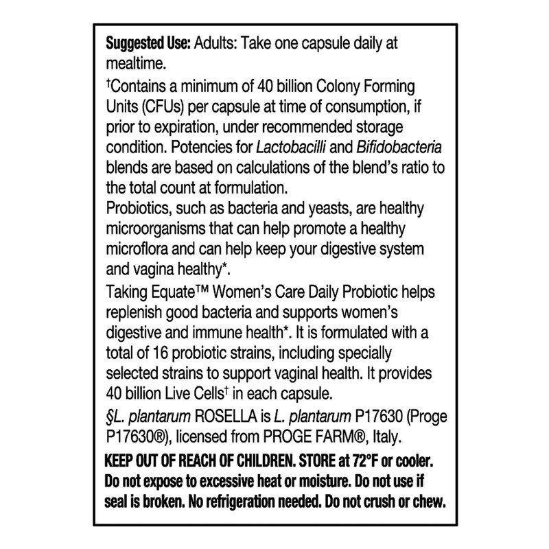 Equate Women's Care Daily Probiotic Delayed Release Vegetarian Capsules, 30