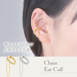 L'a Poume Women's Ear Cuff, Ear Cuff, Earrings, 925 Silver, Hypoallergenic, Non-Hole Earrings, Cubic Zirconia, Chain Design, Sterling Silver Silver, Cubic Zirconia