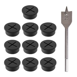 JDCMEI Pack of 10 Cable Grommets, 25 mm Plastic Flexible Cable Grommet, Desk Cable Grommet, Desk Eyelets with 1 Drill for Desk, Computer Desk, Worktops, Furniture