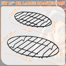 Nuogo 3 Pcs Roasting Rack Roasting Pan 6 x 9 Inch 12 x 8.5 Inch Oval Cooling Rack with Integrated Feet Sturdy Cooking Rack with Enameled for Meat Roast Chicken Drying Grilling, Dishwasher Safe