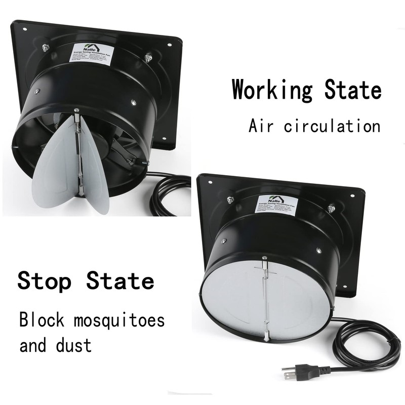 Nalle 8 inch Exhaust Fan 80W 500CFM Through-wall installation Ventilation