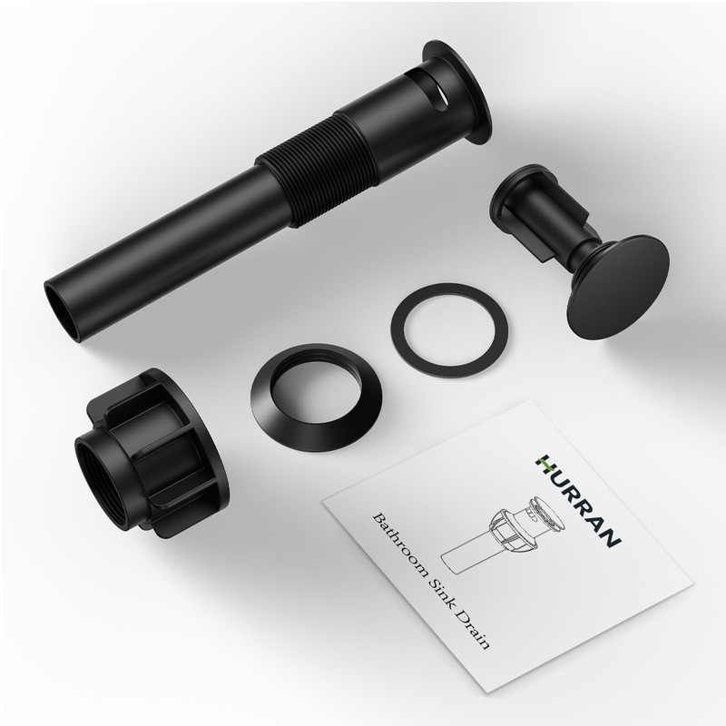 Bathroom Sink Drain with Overflow, Hurran Matte Black Bathroom Sink
