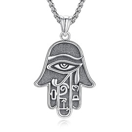 Hamsa Hand Necklace Sterling Silver Eye of Horus Necklace Hamsa Hand Pendant Jewelry Egyptian Jewellery Gifts for Men Women