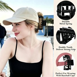 Large Hair Clips for Baseball Cap, Tortoise Shell Adjustable Hats Claw Clips for Women Girls, Non-Slip Strong Hold Trucker Hat Hair Claw Clips for Thick Thin Hair, Gift Hair Accessoires-4set