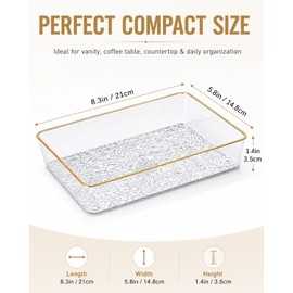 Clear Acrylic Tray, 6 Pack Acrylic Serving Trays Deep Serving Platter Decorative Tray with Gold Rim, Reusable Plastic Tray for Living Room Entryway Bedroom Kitchen Coffee Table Coutertop (Small)