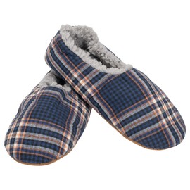 Elanze Designs Navy Plaid Mens Plush Lined Cozy Non Slip Indoor Soft Slippers - Medium