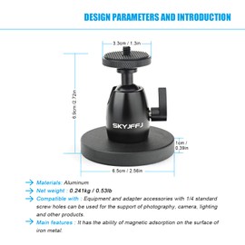 SKYJFFJ Magnetic Camera Stand Magnetic Foot Mini Ball Head Heavy Duty Metal Securely Attaches to Steel or Other Magnetic Surfaces