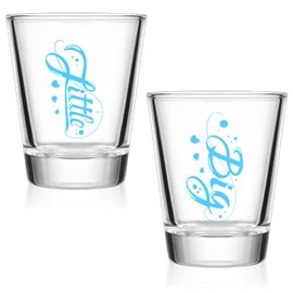 Yoiemivy 2 Pcs Sorority Big Little Shot Glasses Big Little Sorority Gifts 2 Oz Tequila Thick Shot Glasses Clear Mini Glass Cups (Blue)