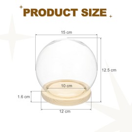 sourcing map Round Cloche Glass Dome, 5.9" x 4.7" Decorative Glass Display Bell Jar Dome Cloche with Wooden Base for DIY Flower Craft, Collectibles Specimens Plants Dustproof