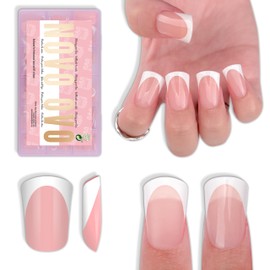 Duck Feet Nail Tips Short Round Extra Thick, Baby Pink with White French Full Cover Press on Gel Nails, Matte Soft Gel Fan Shape Flare Wide False Nail Extension, 15 Sizes 240 Pcs