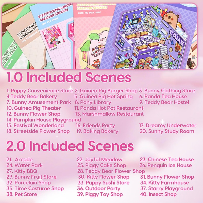 40 Sets DIY 3D House Sticker Scene Kit, Sticker Therapy,
