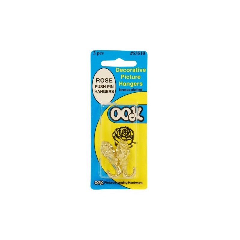 OOK 53510 Rose Push Pins, Tool-Free Lightweight Hangers, Brass, (2