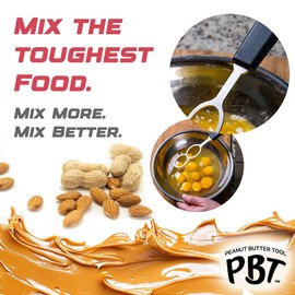 PBT - Peanut Butter Mixer, Stainless Steel Stirring Tool for Natural Peanut Butter, Dough, Yogurt, Sauces, and More - Fits Any Container Size, Less Mess, Dishwasher Safe (BLACK)