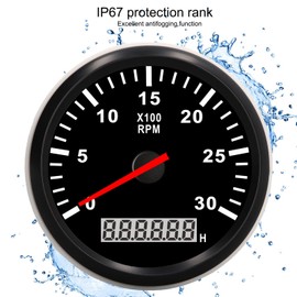 Tacómetro de 85mm/3,35 Pulgadas, KIMISS 3000RPM, Tacómetro de Barco IP67, Tacómetro Resistente Al Agua con LCD, Horómetro, Retroiluminación Roja para Coche, Camión, Barco