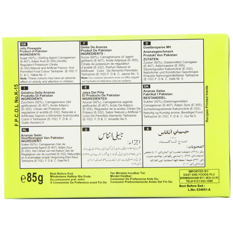 AHMED Halal Jello Vegetarian Crystal Jelly, Pineapple, 85 Gram (Pack