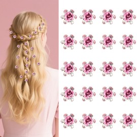 Oblihumoy 20Pcs Small Rose Flower Hair Clips for Women Mini Rhinestone Hair Claw Clips