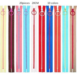 Copiel Resin Zippers 20pcs Sewing Zippers with Lifting Ring Quoit Colorful Zipper Fasteners for DIY Tailor Bag Garment Sewing Crafts 8inch 20CM