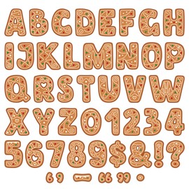 176 Pcs Gingerbread Letters Christmas Bulletin Board Letters Decoration 4.3 Inch Gingerbread Alphabet Number Symbol Paper Cutouts for Classroom School Home Wall Window Christmas Holiday Party Supplies