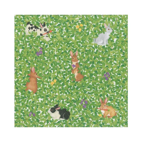 Caspari Bunnies and Boxwood Paper Luncheon Napkins - Four Packs of 20