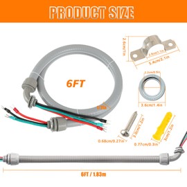 HUAREW AC Whip Kit, Power Whip Assembly, 1/2-Inch x 6 Ft Preassembled A/C Whip Kit, Nonmetallic Liquid Tight Flexible Electrical Conduit and 10 AWG Electrical Whip Kit