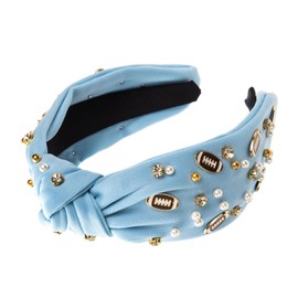 BEE&FLOWER Headband for Women Girls,Rhinestone Embellished Valentine's Day Headband Charm Knotted Headband Jeweled Wide Top Knot Fashion Headband for Women Girls Hair Accessories(Light Blue)