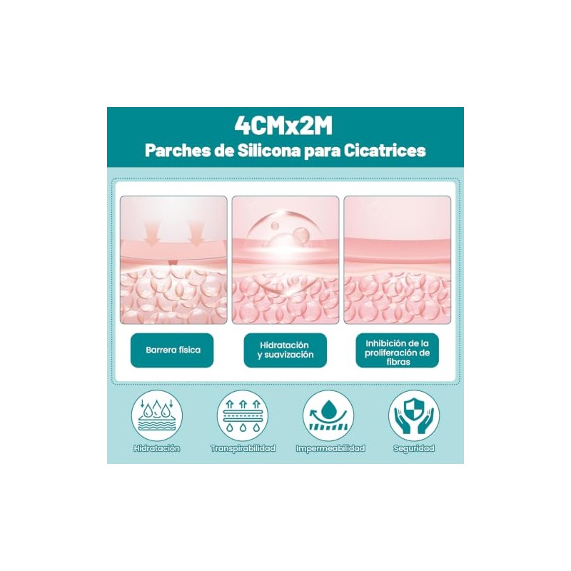 Yakiter 2M4CM Parches de Silicona para Cicatrices,Cinta para Cicatrices Recortable,Impermeable