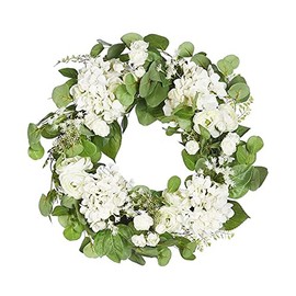 24" Spring Artificial Hydrangea Ranunculus Wreath Silk Floral for Front Door,Farmhouse,Home Décor