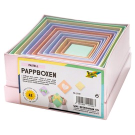 folia 3119 Cardboard Boxes in Square Design, in Pastel Colours, Pack of 12, in Various Sizes, Beautiful Gift Packaging for Individual Decoration and Design, Ideal for Any Occasion
