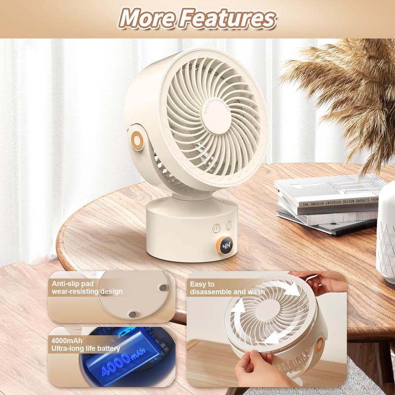 Yincook Desk Fans for Bedroom, 9-Inch Oscillating Air Circulator Fan,