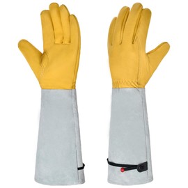 LASIEYO Long Gardening Gloves Women, Cowhide Leather Thorn Proof Gardening Gloves Rose Pruning Gloves for Women Men, L