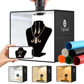 Lightdow 16"x16"x12" Photo Studio Light Box Photography with 120 LEDs (CRI>95), 6 Backdrops - Portable/Dimmable/Versatile Folding Shooting Tents for Toys/Jewelry/Watches/Cosmetics Photography