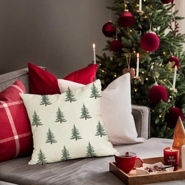 RABUSOFA Christmas Pillow Covers 18x18 Inch Waterproof Christmas Tree Decor White Christmas Throw Pillow Cases Xmas Outdoor Christmas Decorations Winter Cushion Covers for Couch Holiday