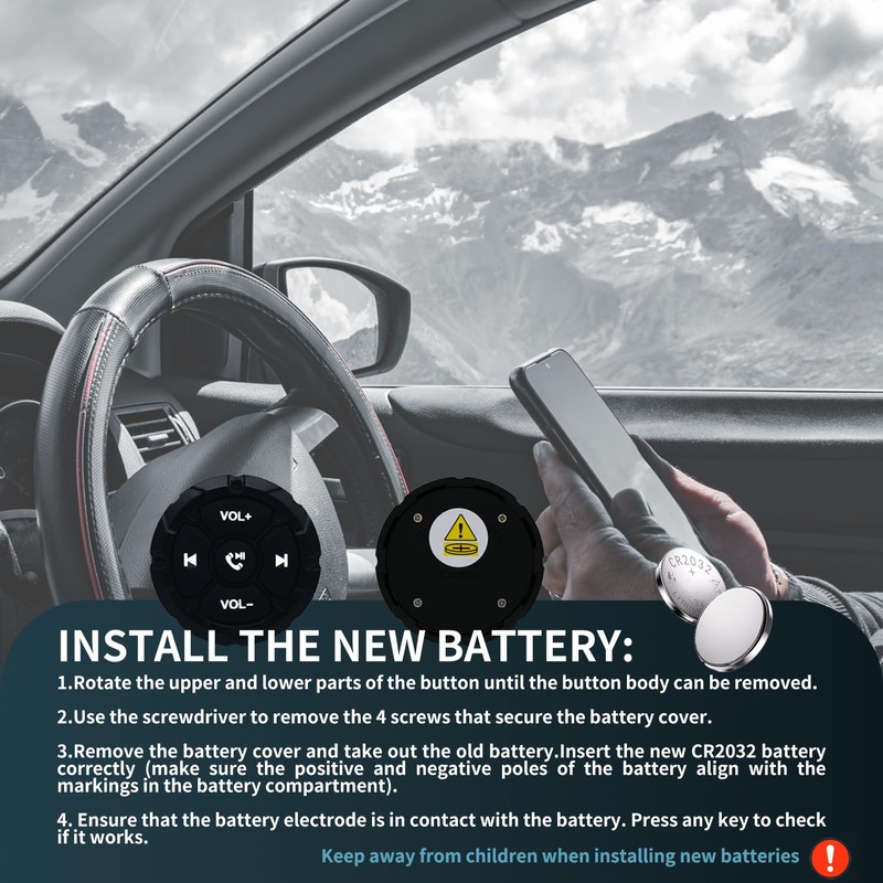 Jaesien Bluetooth Media Button Remote,Waterproof Wireless Music Controller for Car