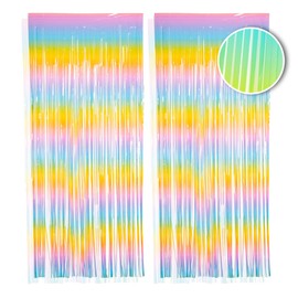 PHENO FLAGS Pack of 2 Rainbow Tinsel Curtain, 1 x 2.5 m - Glittering New Year's Eve Decoration in Sparkling Metallic Look, Tinsel Garland for Your Party