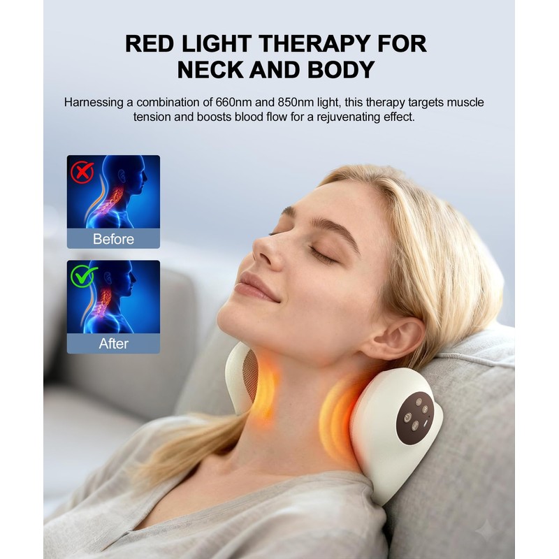Neck Massager with Heat, Red Light & Vibration Adjustable, Heated