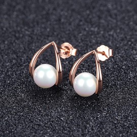 VIKI LYNN Women's Pearl Earrings with 925 Sterling Silver and 6 mm Freshwater Pearl Stud Earrings Jewellery Gifts for Women, Sterling Silver Pearl