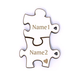 Key Pendant Name Badges Puzzle Set of 2 with Name of Your Choice Wedding Gift 4 x 4 cm